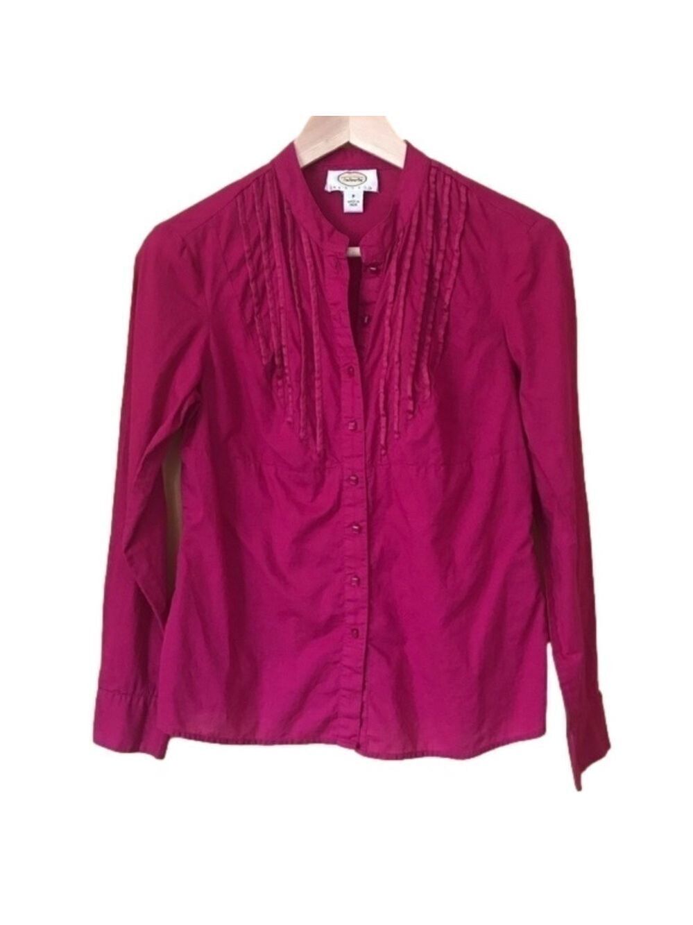 Talbots Petites pleated bib front fuchsia blouse size SP